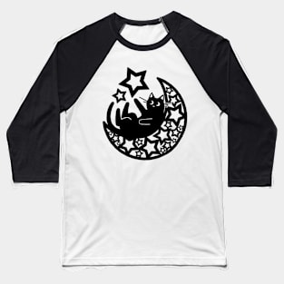 Starry Lunar Cat in the Moon Baseball T-Shirt